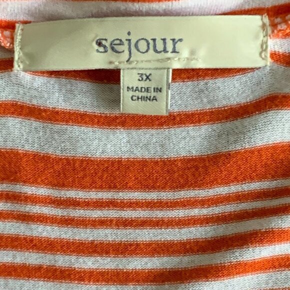 Sejour Stretch Knit Striped Top Plus Sz 3X Orange & White #112B - Picture 5 of 7